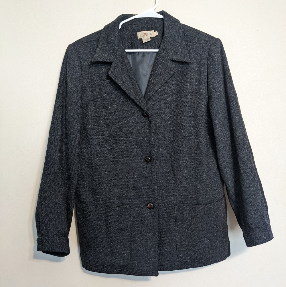 Vintage J. Crew Oarsman 100% Wool Blazer Charcoal Grey Size 14 Academia Preppy